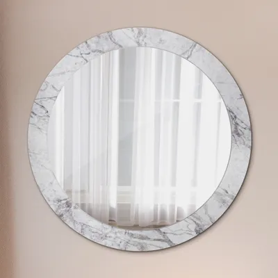 Produktbild von Ø80cm Spiegel - Glasrahmen mit Aufdruck - Wandspiegel Schlafzimmer - weiß marmor