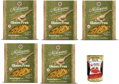 Produktbild von 5x La Molisana, Penne Rigate n. 20 Senza glutine, Gluten frei Pasta mit voller Reis, Mais und Quinoa, gluten free, 400 g + Italian Gourmet polpa 400g