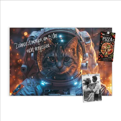 Produktbild von Magnettafel 90x60cm Pinnwand Whiteboard beschreibbar - Katze im Raumanzug