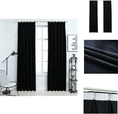 Image de vidaXL Rideaux occultants avec crochets 2 pcs. velours noir 140x245 cm - Rideaux et voilages