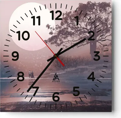 Produktbild von Wanduhr - Quadrat - Glasuhr - Mond Paar Baum - 40x40cm - Schleichendes Uhrwerk - Lautlos - zum Aufhängen bereit - Dekoration Modern - Wanddekoration aus Glas - C4AC40x40-4236