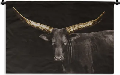 Produktbild von MuchoWow® Wandteppich Wandbehang Kuh - Gold - Schwarz 120x80 cm Tapisserie Dekoration Wandtuch - Wanddekorationen - Wandtücher