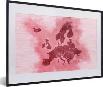 Produktbild von MuchoWow® MuchoWow® Gerahmtes Poster Karte - Europa - Rosa 60x40 cm - Poster mit zchwarzem Bilderrahmen - Schlafzimmer - Plakat in Rahmen - Drucken
