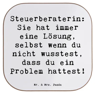 Produktbild von Mr. & Mrs. Panda Tassen Untersetzer Spruch Steuerberaterin Lösung - Weiß - Geschenk, personalisierte Geschenke, Berufe, Danke, Glas, für Gläser, Freude, bieruntersetzer