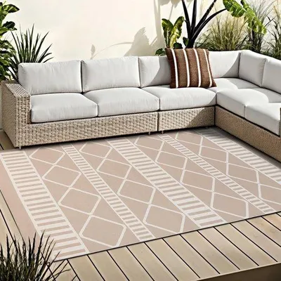 Produktbild von Weerbestendiges Antislip-Tapijt, 180 x 270 cm, beige, wasbar, modern, für Balkon und Wohnzimmer