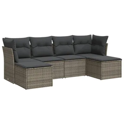 Produktbild von vidaXL 6-tlg. Garten-Sofagarnitur mit Kissen Grau Poly Rattan