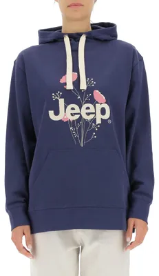 Obrázek produktu pro Dámská mikina JEEP, model J22w, volného střihu, s kapucí a botanickým potiskem, barva tmavě modrá, velikost M