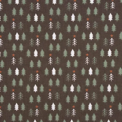 Produktbild von Weihnachtsstoff Meterware Baumwolle Tannenbäumchen braun grün 1,47m