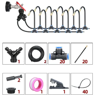 Productafbeelding van INF Y-splitter 10m meerkleurige PE micro irrigatieset met instelbare verneveling en multidirectionele draaibare sproeikoppen