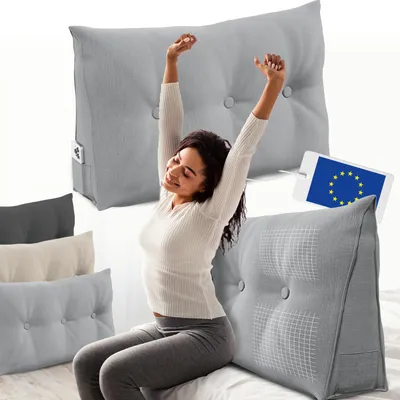 Image de ELONEO Coussin dorsal largeur 100 cm, coussin en forme de coin adapté au lit et au canapé, coussin de lecture triangulaire, coussin avec housse amovible et lavable
