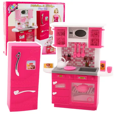 Immagine prodotto di Set da cucina per bambole, frigorifero, forno, accessori, rosa