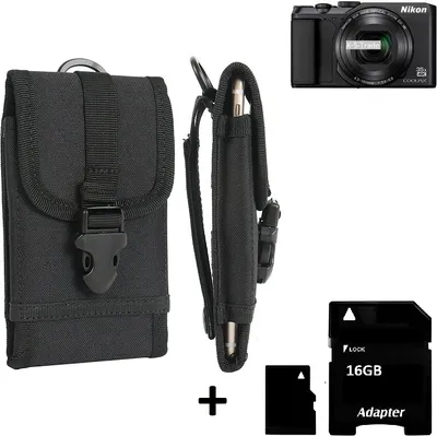 Produktbild von K-S-Trade Kameratasche Gürteltasche kompatibel mit Nikon Coolpix A900 Outdoor Gürtel Tasche für Kompaktkamera + 16GB Speicherkarte Holster