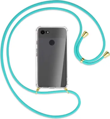 Produktbild von Handykette Backcover-Schutzhülle mit Band (Metall goldfarben) für Google Pixel 3 - türkis
