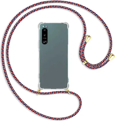 Produktbild von Handykette Backcover-Schutzhülle mit Band (Metall goldfarben) für Sony Xperia 5 IV (6.1'') - silber/blau/rot