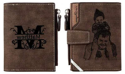 Produktbild von Geldbörse Herren Leder Slim Personalisierte Geldbörse Herren mit Foto Geldbörse Herren mit Namen Gravur Brieftasche mit Reißverschluss für Ehemann Papa Personalisierte Geschenke Männer