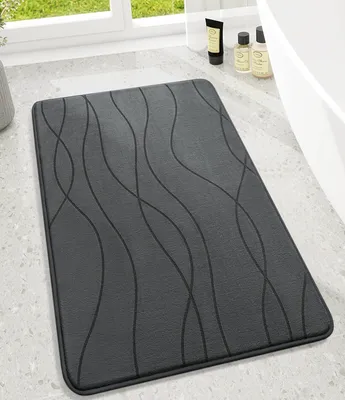 Image de Tapis de bain, tapis de bain en mousse à mémoire de forme, antidérapant, lavable, doux, absorbant, pour la salle de bain, gris foncé, 60 x 90 cm