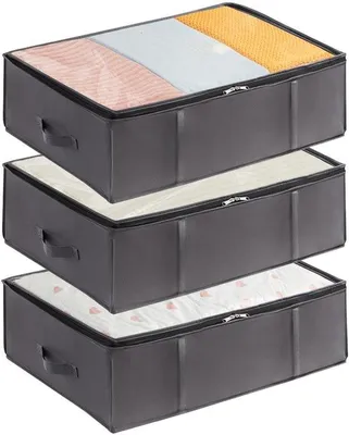 Productafbeelding van Ibenzoa® Opbergboxen voor onder het bed, set van 3, 60 x 45 x 15 cm, 40 liter, grijs – ademend vliesmateriaal, PVC-zichtvenster en verstevigde handgrepen