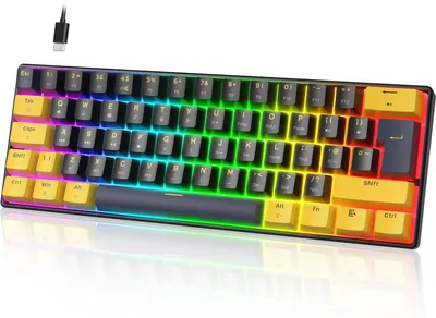 Image de Clavier mécanique compact 60%, disposition UK, switches rouges, éclairage RGB, touches en PBT, compatible PC et Mac