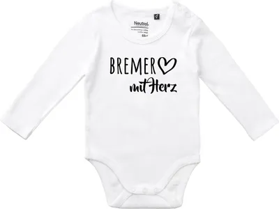Produktbild von Huuraa Baby Body Bremer mit Herz 80 White  Baumwolle Fairtrade Langarmbody Geschenkidee