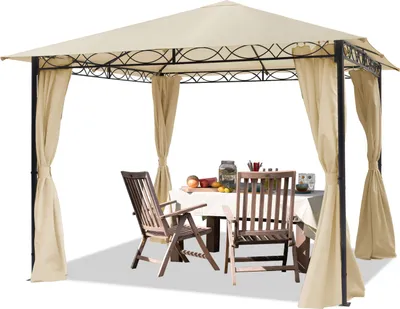 Produktbild von Gartenpavillon 3x3 m wasserdicht Pavillon mit 4 Seitenteilen Gartenzelt ca. 180g/m² Dachplane in Creme