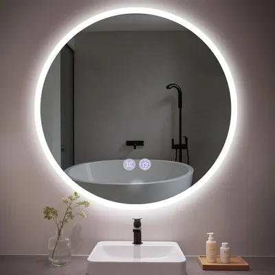 Obrázek produktu pro ZMH Koupelnové zrcadlo kulaté s osvětlením 80 cm LED zrcadlo do koupelny Stmívatelné koupelnové zrcadlo Dotykový spínač a funkce odmlžování Osvětlené zrcadlo 3000 K–6500 K