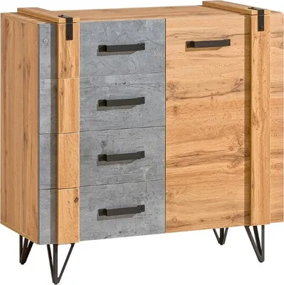 Produktbild von Minio, Kommode "MILENIUM 6", mit Metallfüßen, 90 cm, Wotan Eiche / Beton Farbe