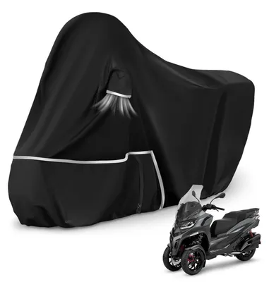 Obrázok produktu pre Ochranný obal na motocykel, vonkajšie použitie, 420D Oxford, čierna farba, určený pre modely Piaggio MP3 400/500 (bez úložného priestoru)