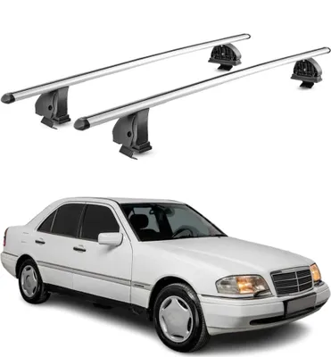 Imagen del producto de Soportes para baca de aluminio para Mercedes Clase C W202 (1993-2000), con certificación con ranura en T, capacidad de 75 kg, 2 piezas, color plateado
