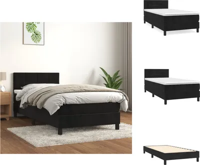 Produktbild von vidaXL Boxspringbett mit Matratze Schwarz 100x200 cm Samt -  Betten & Bettgestelle