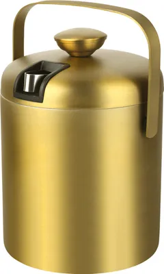Produktbild von Schramm® Eiswürfelbehälter in schwarz, gold oder rosé mit Deckel und Zange Weinkühler 1,3 Liter Eiseimer Eiskübel Sektkühler doppelwandig Eiskühler mit Henkel, Farbe:gold