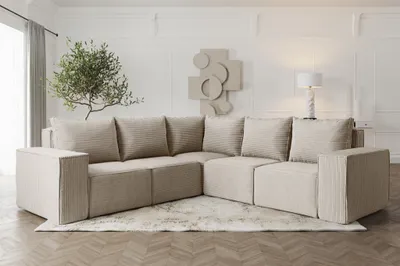 Produktbild von Ecksofa Designersofa ESTELLE in Stoff Poso Beige Seite Universal