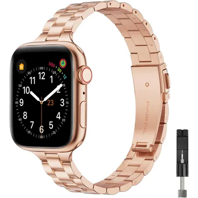 Produktbild von FFO2World elegantes, dünnes Edelstahlarmband für Apple Watch 38–42/41/40 mm, kompatibel mit allen Serien, schlank,  Roségold