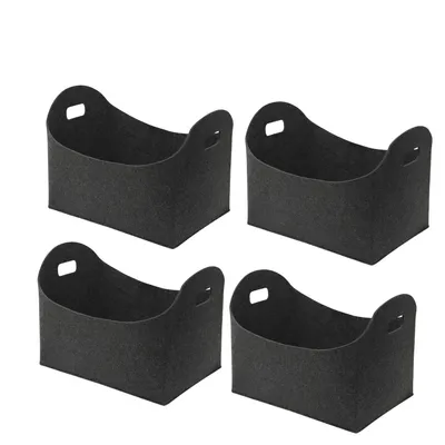 Image de Jayseuw Sacs en feutre pour bois de chauffage 4 pièces 44 x 31 x 34 cm Sac pour bois de chauffage Pliable Panier en feutre Panier pour bois de chauffage Sac à provisions gris