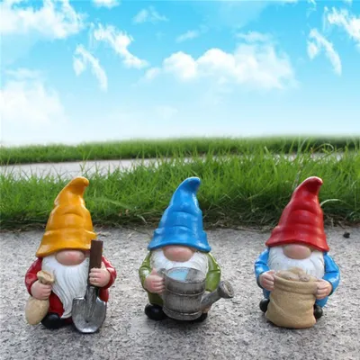 Image de 3 figurines de nains miniatures pour jardin - Décorations en résine