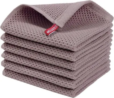 Productafbeelding van Unyqoos® Keukenhanddoeken, set van 6, 100% katoen, wafelstructuur, 30 x 30 cm, zeer absorberend en zacht, dikke, hoogwaardige afwasdoeken, bruin