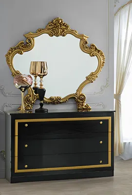 Produktbild von Barock Wäschekommode Barokko mit 3 Schubladen und Spiegel in Schwarz/Gold