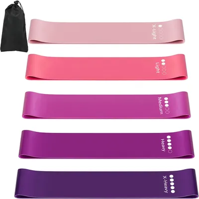 Produktbild von Widerstandsband Set, 5-teilig, mit Übungsanleitung und Tragetasche, für Fitness und Yoga
