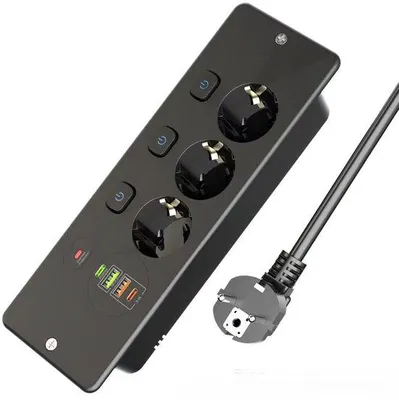 Immagine prodotto di Presa tripla USB con interruttore separato, porta USB-C, ricarica rapida, nera