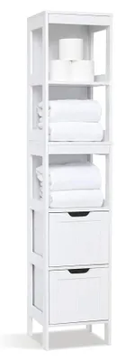 Image de Commode de salle de bain étroite avec 2 tiroirs et 3 étagères ouvertes 30 x 30 x 144 cm