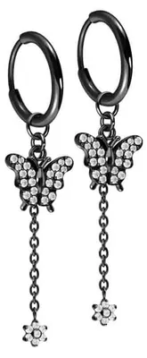Produktbild von Titan Ohrclicker Creolen KRISTALLSCHMETTERLING + KRISTALLBLUME Schwarz Innendurchmesser: 10mm + Designstärke: 1,6mm