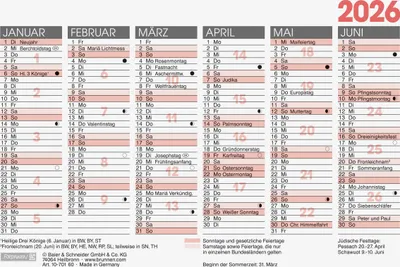 Produktbild von BRUNNEN Tafelkalender A6 2026 1Seite/6Monate 10-70160006