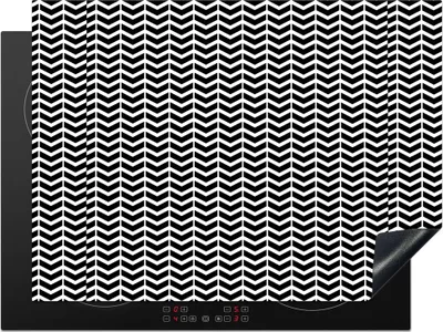 Produktbild von KitchenYeah© Herdabdeckplatte Muster - Abstrakt - Schwarz - Weiß - Geometrie , 71x52cm, Küche Deko, Glaskeramikkochfeld Herdabdeckung, Abdeckplatte fùr Kochfeld