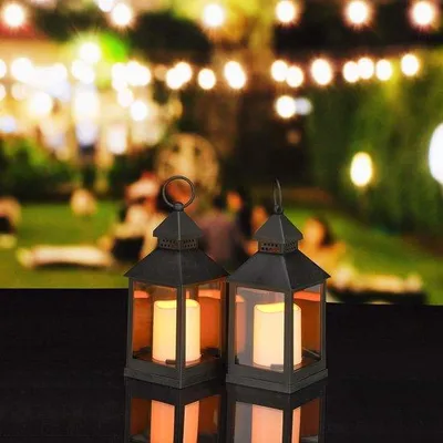 Productafbeelding van Nostalgische LED-spots voor buiten - Vlameffect - Hoogte 23 cm - Ophangring - zwart