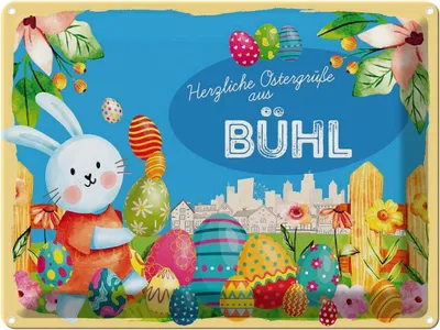 Produktbild von vianmo Blechschild 30x40 cm Ostern Ostergrüße BÜHL Gruß Fest
