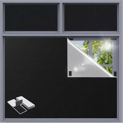 Productafbeelding van Verduisterende jaloezieën - 400 x 145 cm - 420D verduisteringsgordijn voor raam - Zonder boren - Folie voor slaapkamer