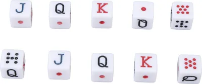 Produktbild von 10er-Set Würfel, 16 mm, Kunststoff, 6-seitig, JQK-Zahlenwürfel für Tischspiele, Brettspiele, Weiß