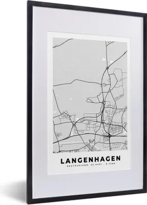 Produktbild von MuchoWow® Gerahmtes Poster Langenhagen - Karte - Deutschland - Stadtplan 40x60 cm - Poster mit Schwarzem Bilderrahmen Wandposter Rahmen Foto Bilder - Poster in Rahmen