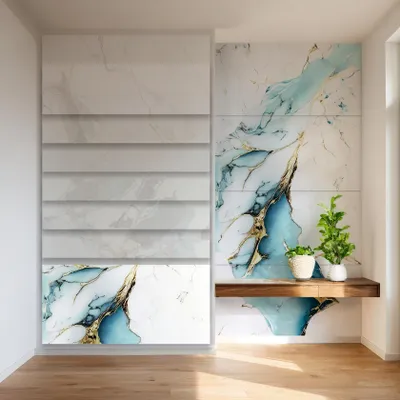 Produktbild von HEXIM Marmorplatten Optik 4er-Set 122×70cm SPC Kunststoff Innen & Außenbereich Granit Steinoptik - Duschrückwand Küchenrückwand wasserfestes Wandpaneel Bad gold (3,42 m² 80112) B-Serie