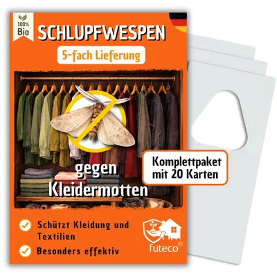 Produktbild von Schlupfwespen gegen Kleidermotten - 20 Karten (4 Karten á 5 Lieferungen) - Effektiv bei Motten