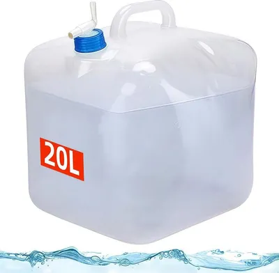 Produktbild von 2er Set Faltbare Wasserbehälter 20 L mit Hahn, Ersatzdeckel, 100 cm Schlauch & 12 cm Abflussrohr, ideal für Camping, Wandern & Reisen